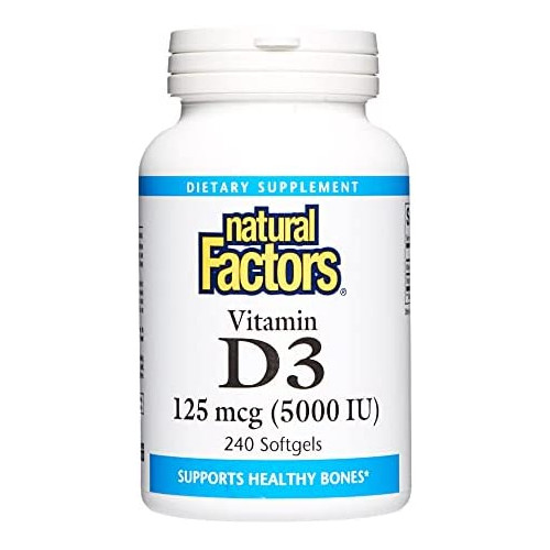 Natural Factors, Vitamin D3 5000 IU (125 mcg), Supports Strong Bones, Muscles and Immune Function, 240 Softgels