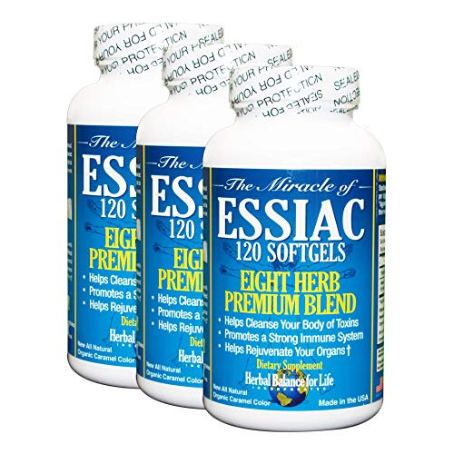 Essiac Tea Softgels, 711 mg, 3 Pack 360 Soft Gels, Eight Herb Essiac Tea, All Natural, Organic Caramel Color, No Brewing, No Refrigeration, Great for Travel, 90 Day Supply