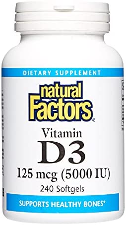 비타민 Natural Factors Vitamin D3 5000 IU Supports Strong Bones Teeth and Muscle and Immune Function with Flaxseed Oil 360 softgels 360 servings