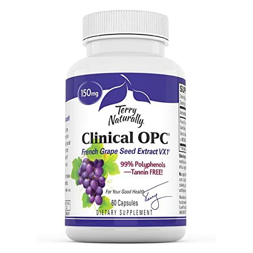 Terry Naturally Clinical OPC 150 mg - 60 Vegan Capsules, 2 Pack - French Grape Seed Extract Supplement - Supports Heart & Immune Health, Antioxidant - Non-GMO, Gluten Free, Kosher - 120 Total Servings