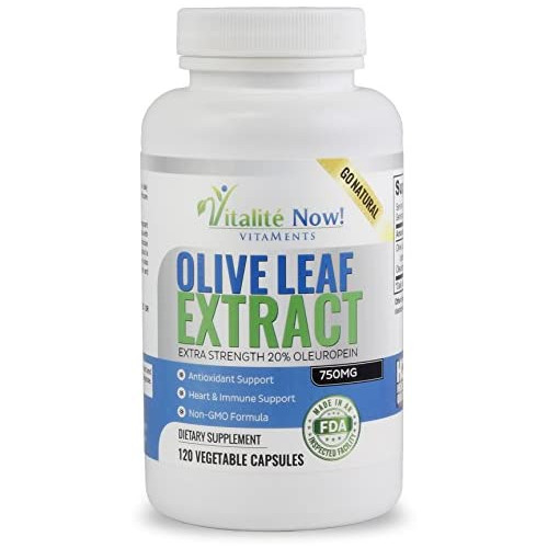 비타민 Super Strength Best Olive Leaf Extract Non-GMO - 20% Oleuropein - Anti-inflammatory - Potent Antioxidant & Immune Support Supplement - Up to 4 Months - 750mg Capsules - Vegetarian - 120 Count