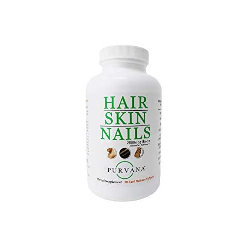Wellgenix Purvana Hair, Skin, and Nails Vitamin Softgels for High Absorption - Double Strength 2500mcg Biotin, VIT A & B, Folic Acid, Grape Seed Extract - Herbal Supplement (90 Count)