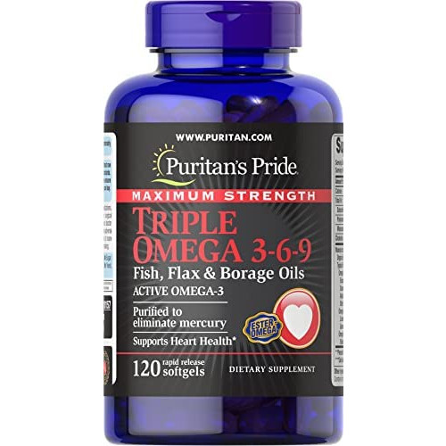 비타민 Puritans Pride Triple Omega 3-6-9 Fish Flax & Borage Oils 120 Count