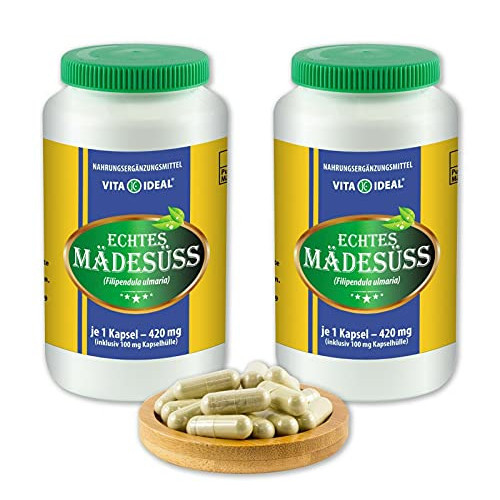VITA IDEAL® Genuine Meadowsweet (Filipendula ulmaria) 2x 360 Capsules 420 mg Each Made from Pure Natural Herbs No Additives