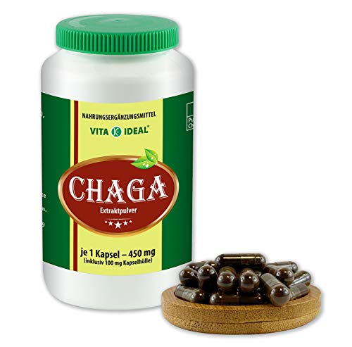 VITA IDEAL® Chaga Mushroom Extract (Inonotus Obliquus) 180 Capsules 450 mg Each Made from Pure Natural Mushroom Extracts, No Additives