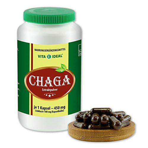 VITA IDEAL® Chaga Mushroom Extract (Inonotus Obliquus) 360 Capsules 450 mg Each Made from Pure Natural Mushroom Extracts, No Additives