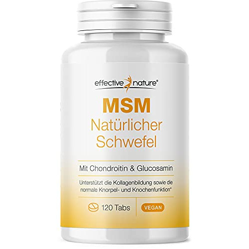 Effective Nature MSM, Natural Sulphur Tablets with Chondroitin & Glucosamine – Pack of 120