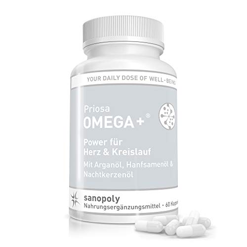 SANOPOLY PriosaOMEGA+ 60 Capsules I Strengthening the Cardiovascular System I With Omega-3 & Omega-6 Fatty Acids, Vitamin A + D + E + K2 & Rare Oils All Important Fatty Acids