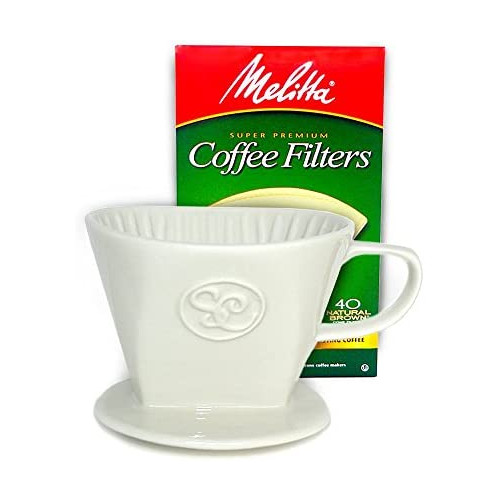 커피 Pour Over Coffee Dripper - Single Cup Ceramic Coffee Maker with 40 Count Melitta Filters by Simply Charmed