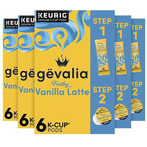 Gevalia Frothy 2-Step Vanilla Latte Espresso K-Cup® Coffee Pods & Froth Packets Kit (36 Pods and Froth Packets, 6 Boxes of 6)