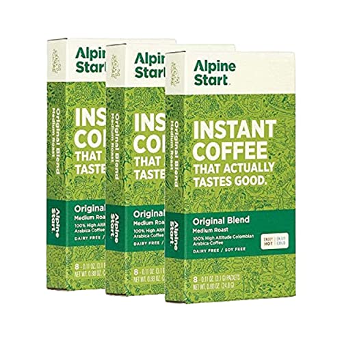 커피 Alpine Start Premium Instant Coffee 8 Single Packets Original Blend Medium Roast 100% High Altitude Colombian Arabica Coffee 0.88 Oz Dairy Free Gluten Free Vegan Vegetarian Keto