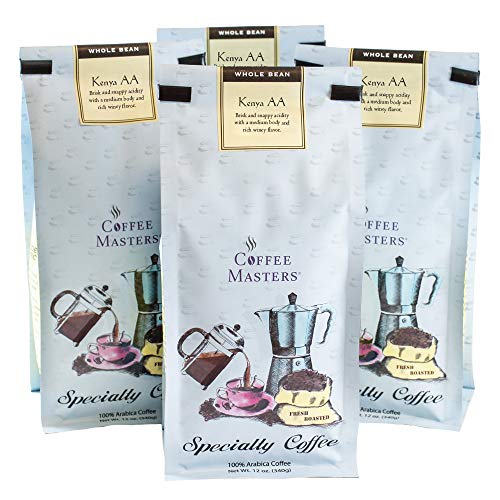 Coffee Masters Gourmet Coffee, Kenya AA, Whole Bean, 12-Ounce Bags (Pack of 4)