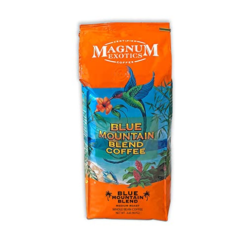 Jamaican Blue Mountain Coffee Blend, Whole Bean, 1 Lb Bag - Medium Roast, Fresh Strong Arabica Coffee - Rich And Smooth Flavor - Magnum Exotics