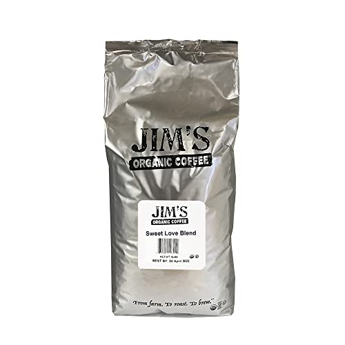 Jimu2019s Organic Coffee u2013 Sweet Love Blend u2013 Whole Bean, Dark Roast, Bold 11 oz Bag