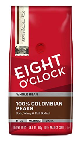 Eight OClock Coffee 100% Colombian Peaks, Medium Roast, Whole Bean Coffee, 22 Ounce (Pack of 1), 100% Arabica, Kosher Certified