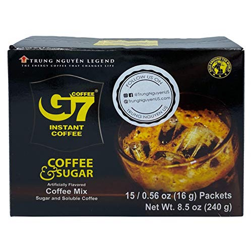 Trung Nguyen - G7 2 In 1 Instant Coffee - 15 Single Serve Sachets Roasted Ground Vietnamese Coffee Mix with Sugar, with Bold Taste and Aroma (16gr/sachet)