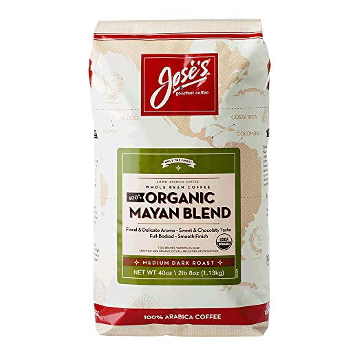 Joses Whole Bean Coffee, 2lb 8 oz/40 oz 100% Certified USDA Organic Mayan Blend 100% Arabica Coffee