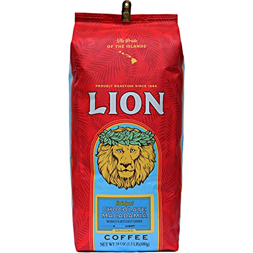 Lion Coffee, Chocolate Macadamia Flavor, Light Roast - Ground, 10 Ounce Bag