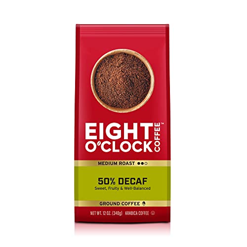 Eight OClock Coffee 50% Decaf, Medium Roast Ground Coffee, 100% Arabica, Kosher Certified, 12 Oz, Pack of 6