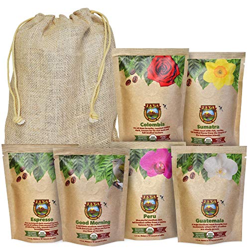 커피 Java Planet - Coffee Beans Organic Coffee Sampler Pack Whole Bean Variety Pack Arabica Gourmet Specialty Coffee 1.32 lbs of coffee packaged in six 3.2 oz bags