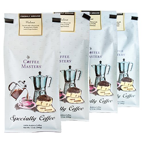 Coffee Masters Flavored Coffee, Hazlenut, Ground, 12-Ounce Bags (Pack of 4)