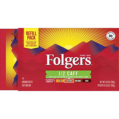 Folgers 1/2 Caff Half Caffeinated Medium Roast Ground Coffee Brick, 10.8 Ounces (Pack of 12)