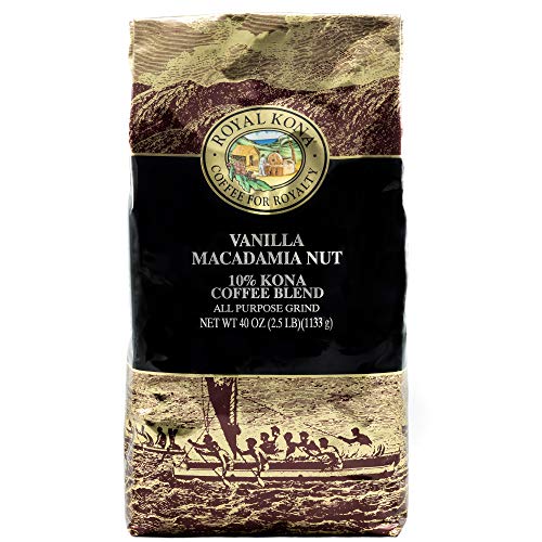 커피 Royal Kona 10% Coffee Blend Vanilla Macadamia Flavor - Ground 40oz Bag