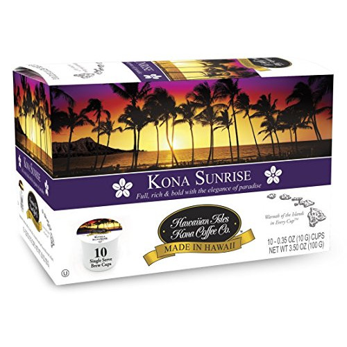 커피 Hawaiian Isles Kona Coffee Co. Kona Sunrise -Serve K-Cup Pods Compatible Medium/Dark Roast 10 Count