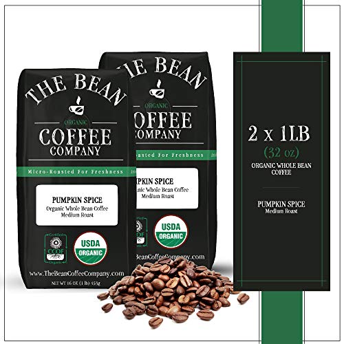 The Bean Coffee Company Organic Pumpkin Spice, Medium Roast, Whole Bean, 16-Ounce Bags (Pack of 2)