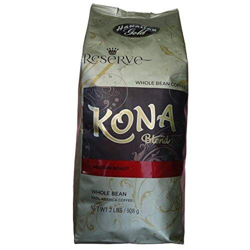 Hawaiian Gold Kona Medium Roast Gourmet Blend Whole Bean Coffee - 2 Lbs Bag (Pack of 2)