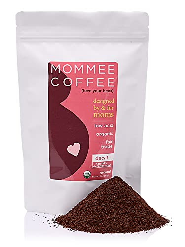 Mommee Coffee - Half Caff, Low Acid Coffee Ground, Organic Fair Trade, Water Processed - 12oz.