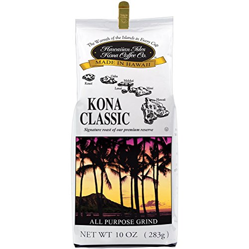 Hawaiian Isles Kona Coffee Co. Kona Classic Ground Coffee, Medium Roast, 10 ounce bag