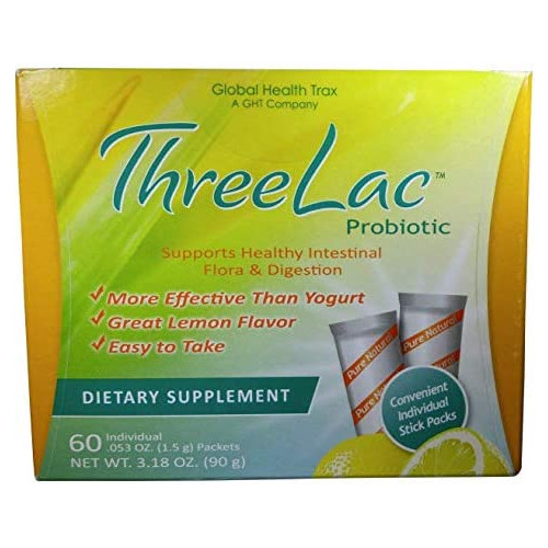 Global Health Trax, ThreeLac Probiotic, Lemon Flavor, 60 Packets, .053 oz (1.5 g) Each - 2pc