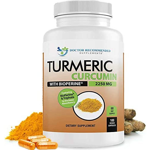 Turmeric Curcumin - 2250mg/d 180 Veggie Caps 95% Curcuminoids 매트 Pepper Extract Bioperine 750mg Capsules Most 강력한 Supplement Triphala