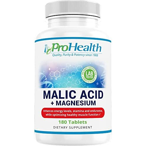 ProHealth Malic Acid + Magnesium (180 Tablets) | Malic Acid with Magnesium | Essential for Muscle Relaxation | Malic Acid Promotes ATP | Promotes Proper Muscle Function