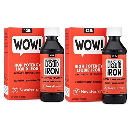 NovaFerrum WOW | 125 High Potency Liquid Iron Supplement for Adults | Liquid Iron For Men & Women | Iron Deficiency | 125mg of Iron Per 5mL Dose | Vegan Verified | Gluten Free Certified | Sugar Free | Raspberry Grape | 6 Fl Oz (180 mL)