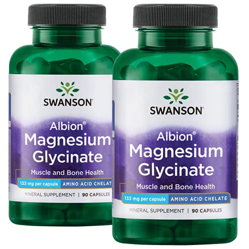 Swanson Chelated Magnesium Glycinate - Natural Mineral Supplement Supporting Nerve, Muscle, Bone, and Heart Health - Promotes Relaxation for Sleep Support (180 Capsules, 133mg Each)