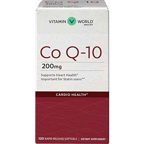 Vitamin World Co Q-10 200 mg. 120 Softgels Heart Health Cardio Support Rapid-Release Gluten-Free