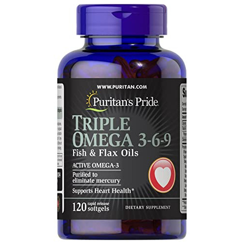 Puritan Pride Triple Omega 3-6-9 Fish Flax Oils-120 Softgels