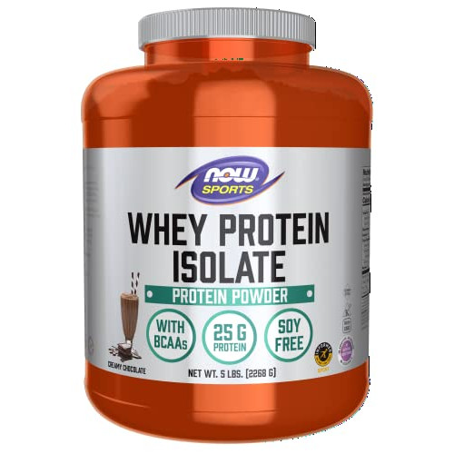 NOW Sports Nutrition, Whey Protein Isolate, 25 G With BCAAs, Creamy Chocolate Powder, 5-Pound