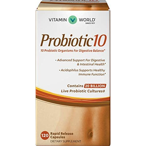 Vitamin World Probiotic 10, 120 Capsules, 20 Billion Cultures, Rapid-Release, Probiotic Supplement, Digestion