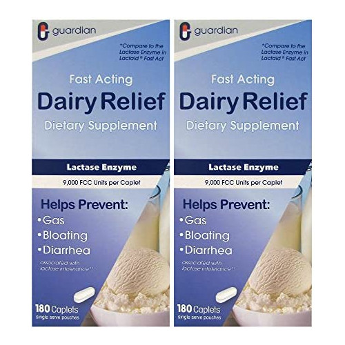 Guardian Dairy Relief Fast Acting Lactase 360 Caplets 9000 FCC Maximum Strength Lactose Intolerance Pills Enzyme Supplement CT