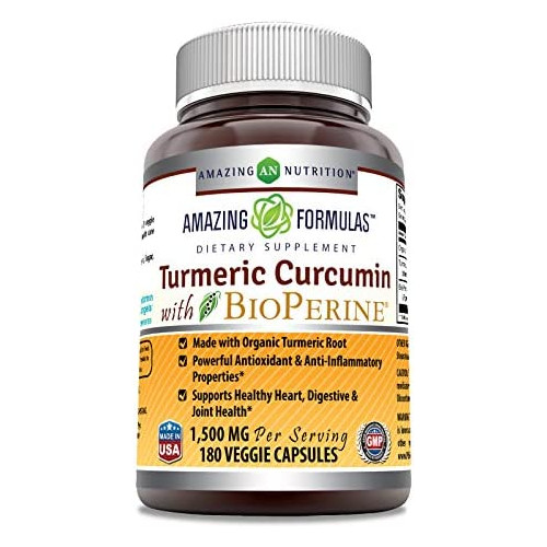 Amazing Formulas Turmeric Curcumin BioPerine 1500 Mg Per Serving Veggie Capsules 180 - -Powerful Antioxidant & AntiInflammatory Properties.