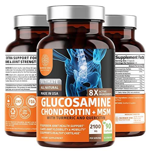 N1N Glucosamine with Chondroitin Turmeric MSM Boswellia [Max Strength, 2100mg] Natural Joint Support Supplement for Relief, Mobility Flexibility and Inflammation, 90 Caps