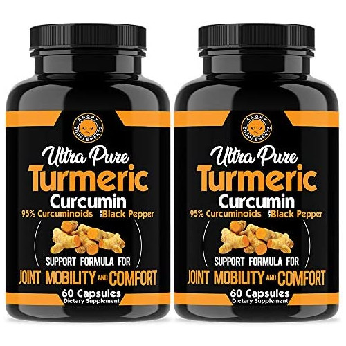 Angry Supplements Ultra Pure Turmeric Curcumin with BioPerine, Black Pepper Extract, 95% Curcuminoids, All Natural Powerful Antioxidant, Non-GMO, Joint Support, Heart Heath, Relief (2-Pack)