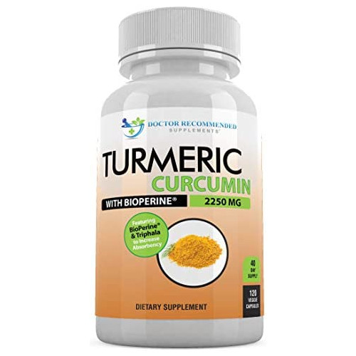 Turmeric Curcumin - 2250mg/d - 120 Veggie Capsules - 95% Curcuminoids with Black Pepper Extract (Bioperine) - 100% Organic - Most Powerful Turmeric Supplement with Triphala