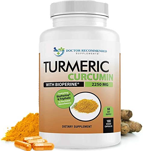 Turmeric Curcumin - 2250mg/d - Veggie Caps - 95% Curcuminoids with Black Pepper Extract (Bioperine) - 750mg Capsules - 100% Organic - Most Powerful Turmeric Supplement with Triphala (180 Count)
