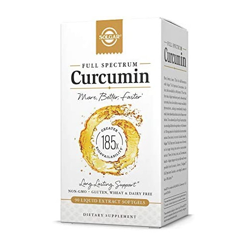 커큐민 Solgar Full Spectrum Curcumin - 90 Liquid Extract Softgels - Brain Joint Immune Support Supplement Anti inflammatory Antioxidant - Non-GMO Gluten Free - 90 Servings