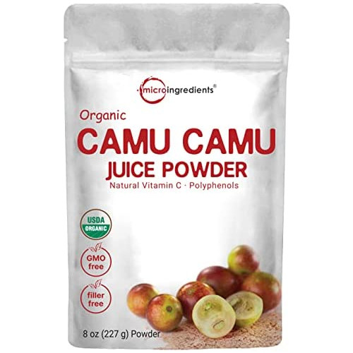 Peruvian Camu Camu Powder Organic, (Natural Vitamin C Supplement Powder Cold Pressed), 8 Ounce, Supports Energy and Immune System, No GMOs and Vegan Friendly