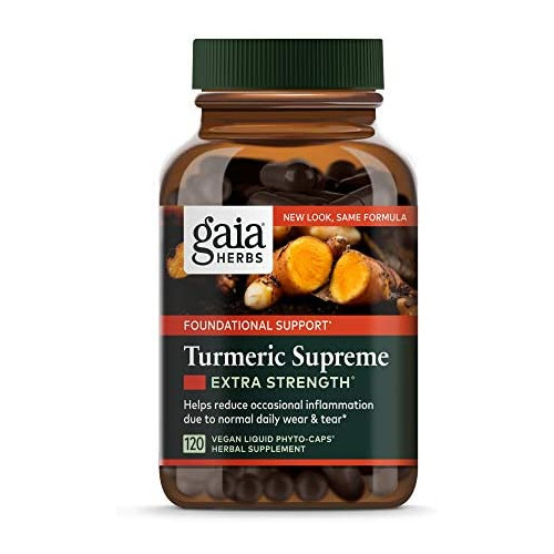 Gaia Herbs, Turmeric Supreme Extra Strength, Turmeric Curcumin Supplement with Black Pepper, Daily Joint Support & Healthy Inflammatory Response, Vegan Liquid Capsules, 120 Count
